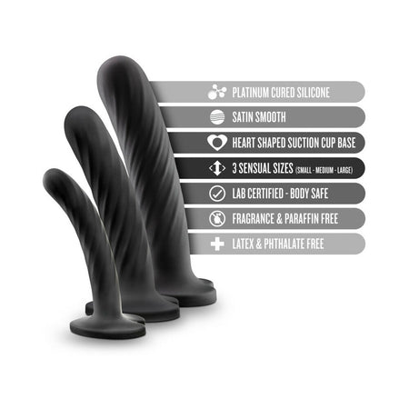 Blush Temptasia Twist Kit 3-Piece Silicone Dildo Set Black - Zateo Joy