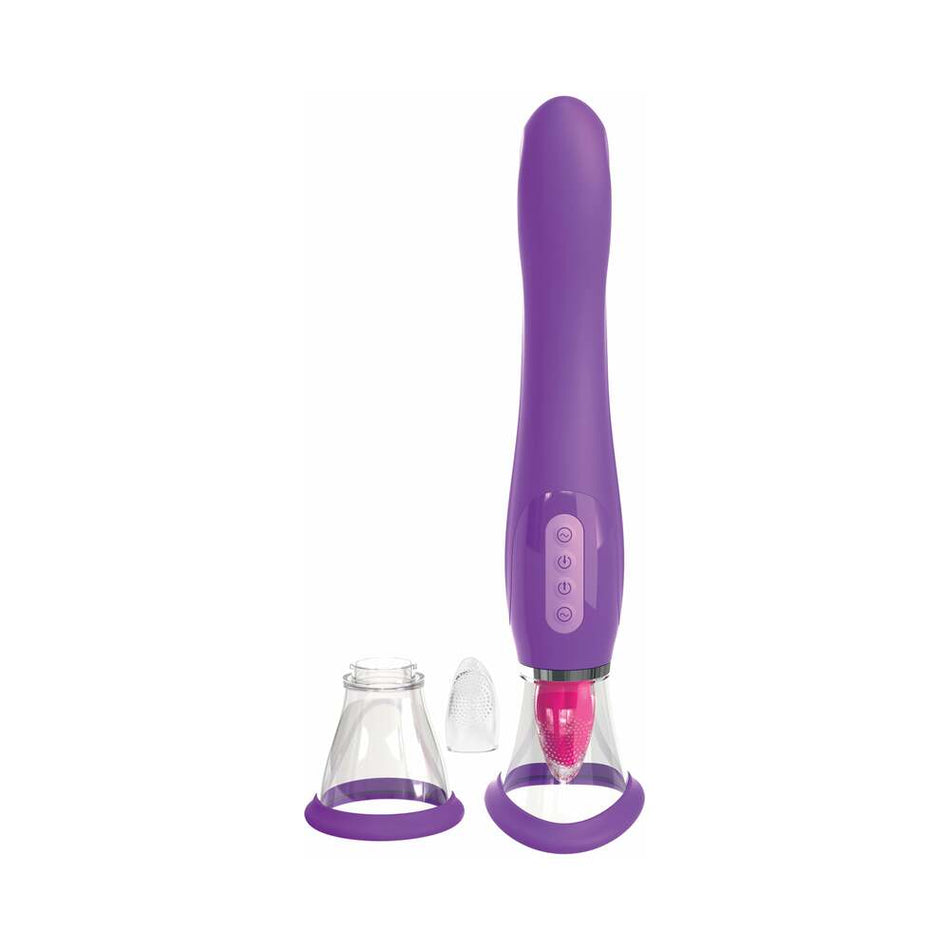 Pipedream Fantasy For Her Her Ultimate Pleasure Dual-Ended Vibrator With Licking Suction Purple - Zateo Joy