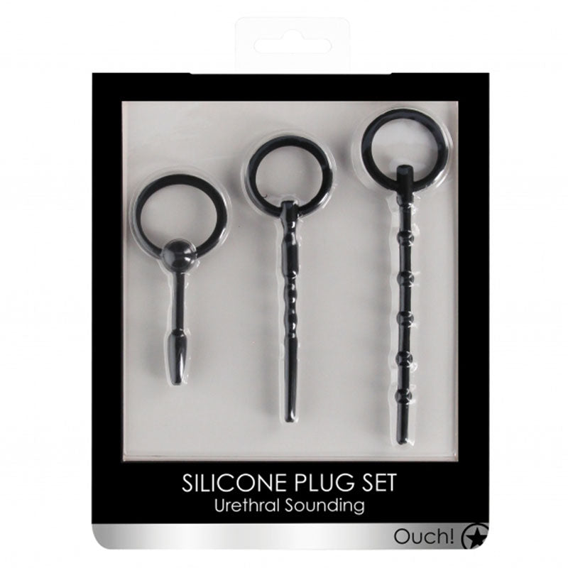 Ouch! Urethral Sounding 3-Piece Silicone Plug Set Black - Zateo Joy