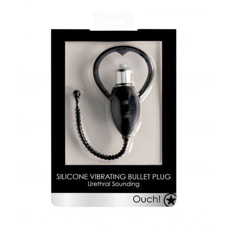 Ouch! Urethral Sounding Silicone Vibrating Bullet Plug Black - Zateo Joy