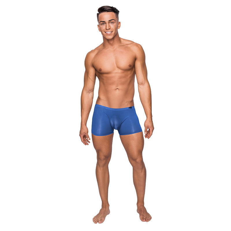 Male Power Seamless Sleek Short Blue Sheer Pouch Medium - Zateo Joy