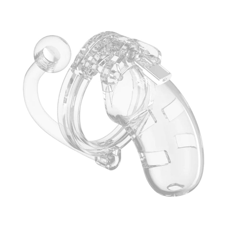 Shots ManCage Model 10 3.5 in. Chastity Cock Cage With Plug Clear - Zateo Joy