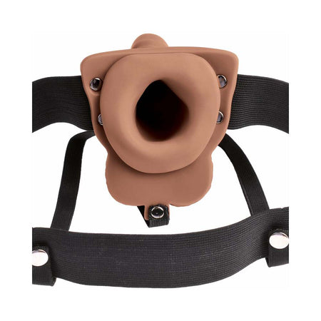 Pipedream Fetish Fantasy Series Rechargeable Vibrating 6 in. Hollow Strap-On With Balls Tan/Black - Zateo Joy