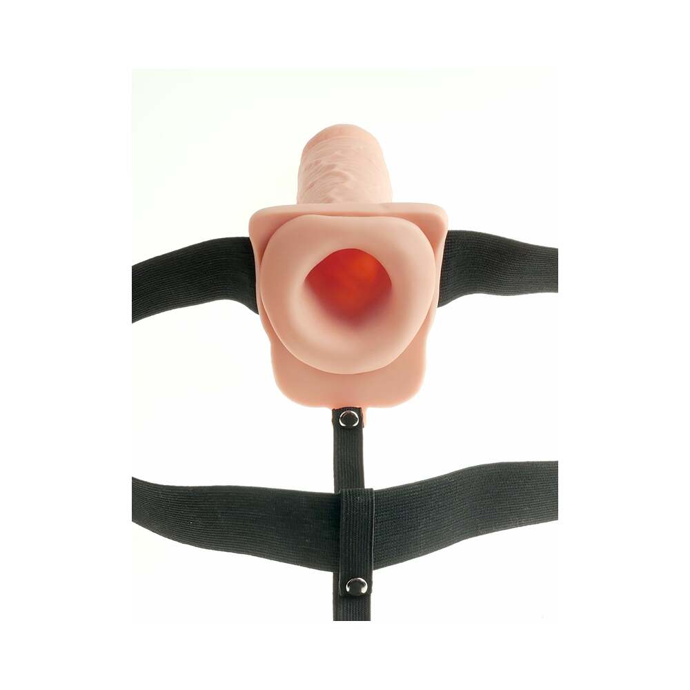 Pipedream Fetish Fantasy Series Vibrating 11 in. Hollow Strap-On with Balls Beige/Black - Zateo Joy