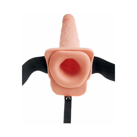 Pipedream Fetish Fantasy Series 7.5 in. Hollow Squirting Strap-On With Balls Beige/Black - Zateo Joy