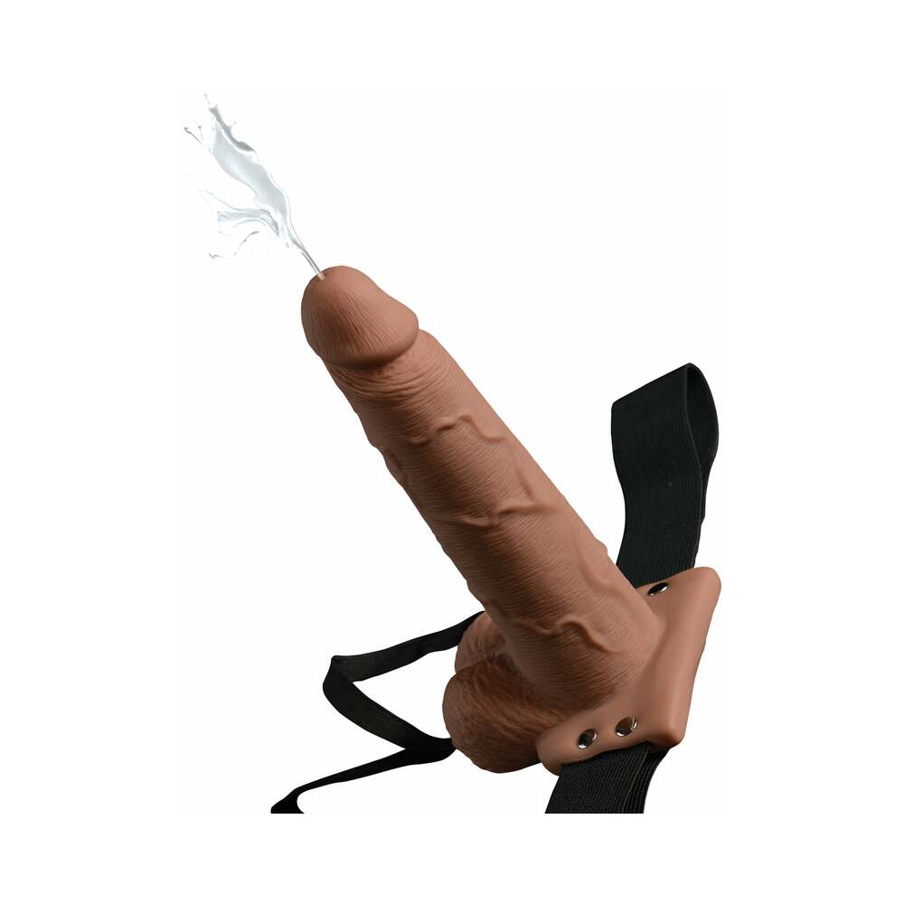 Pipedream Fetish Fantasy Series 7.5 in. Hollow Squirting Strap-On With Balls Tan/Black - Zateo Joy