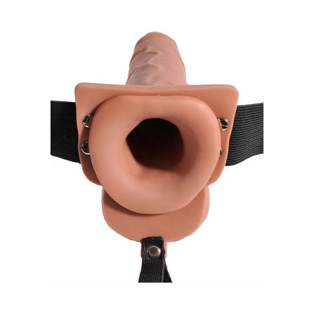 Pipedream Fetish Fantasy Series 7.5 in. Hollow Squirting Strap-On With Balls Tan/Black - Zateo Joy