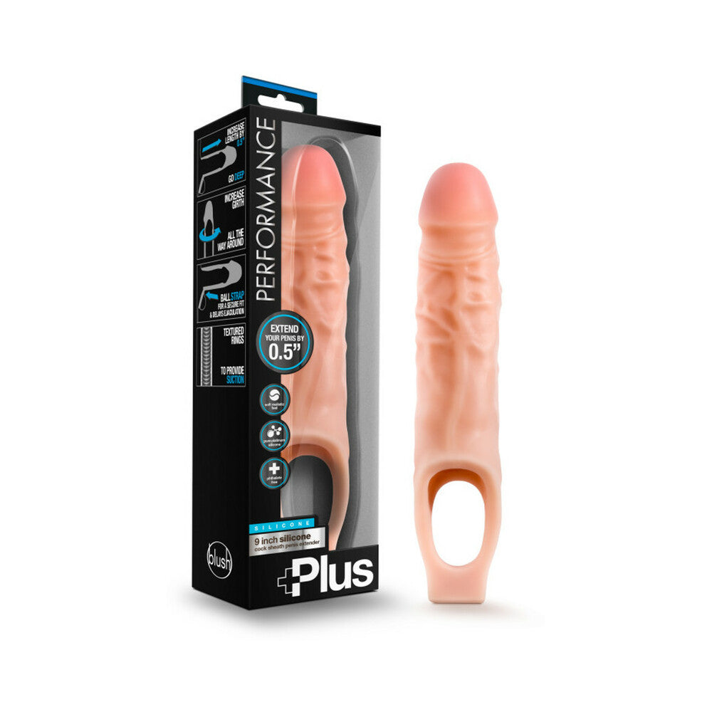 Blush Performance Plus 9 in. Silicone Cock Sheath Penis Extender Sling Beige - Zateo Joy