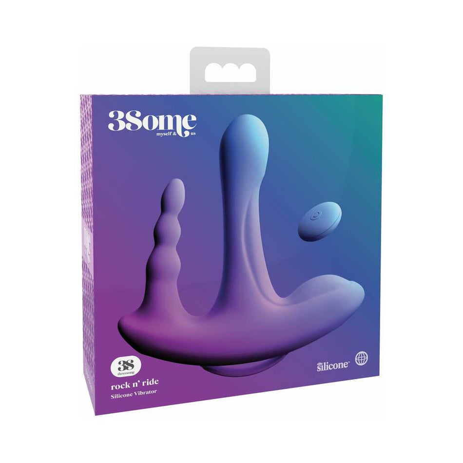 Pipedream 3Some Rock n' Ride Triple Stimulation Silicone Vibrator Purple - Zateo Joy