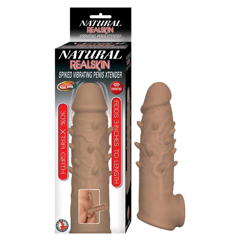 Natural Realskin Spiked Vibrating Penis Xtender - Brown - Zateo Joy
