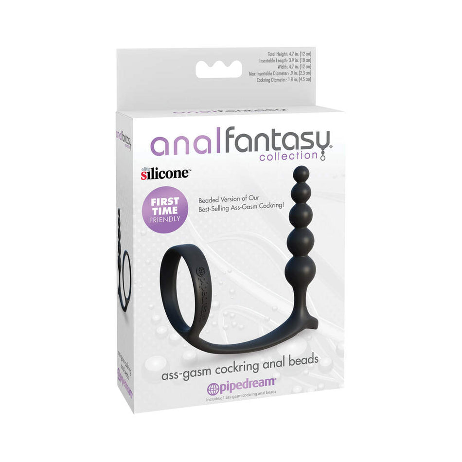 Pipedream Anal Fantasy Collection Silicone Ass-Gasm Cockring Anal Beads Black - Zateo Joy