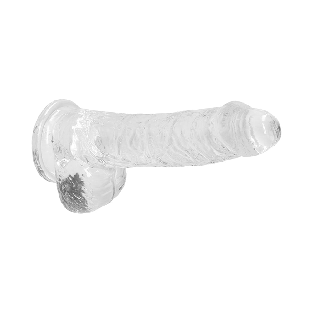 RealRock Crystal Clear Realistic 6 in. Dildo With Balls and Suction Cup Clear - Zateo Joy