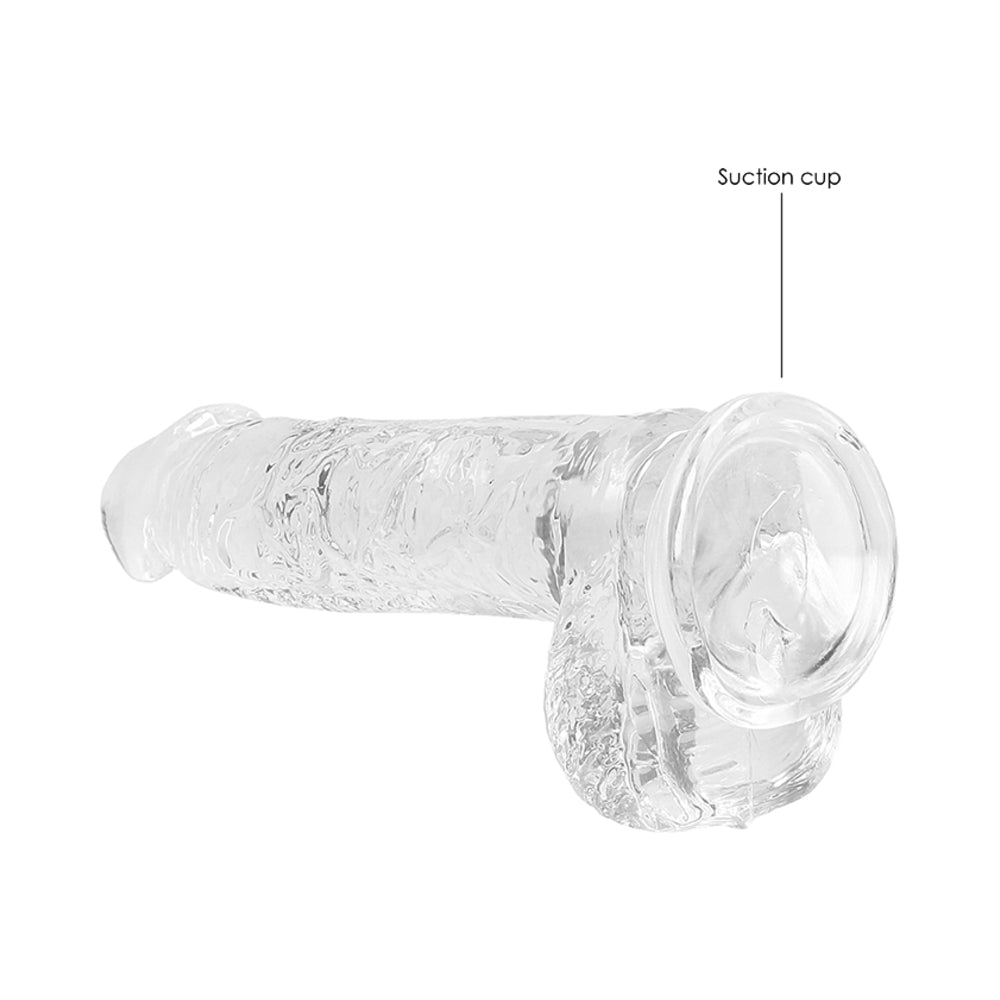 RealRock Crystal Clear Realistic 6 in. Dildo With Balls and Suction Cup Clear - Zateo Joy