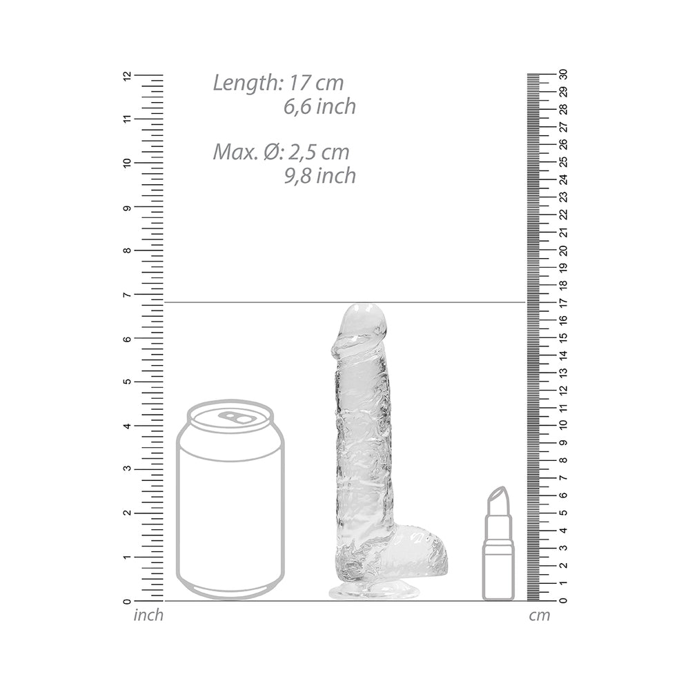 RealRock Crystal Clear Realistic 6 in. Dildo With Balls and Suction Cup Clear - Zateo Joy