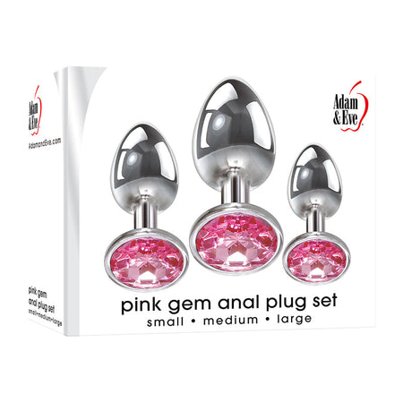 Adam & Eve 3-Piece Metal Anal Plug With Pink Gemstone Base Set - Zateo Joy