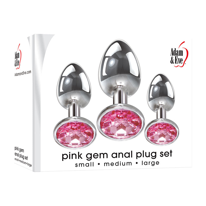 Adam & Eve 3-Piece Metal Anal Plug With Pink Gemstone Base Set - Zateo Joy