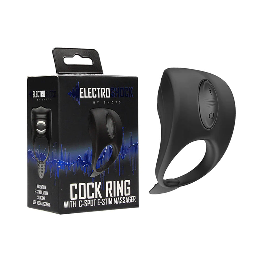 Shots ElectroShock Rechargeable Silicone Cockring With Clitoral E-Stimulation Massager Black - Zateo Joy