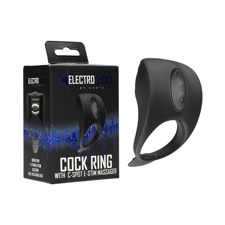 Shots ElectroShock Rechargeable Silicone Cockring With Clitoral E-Stimulation Massager Black - Zateo Joy