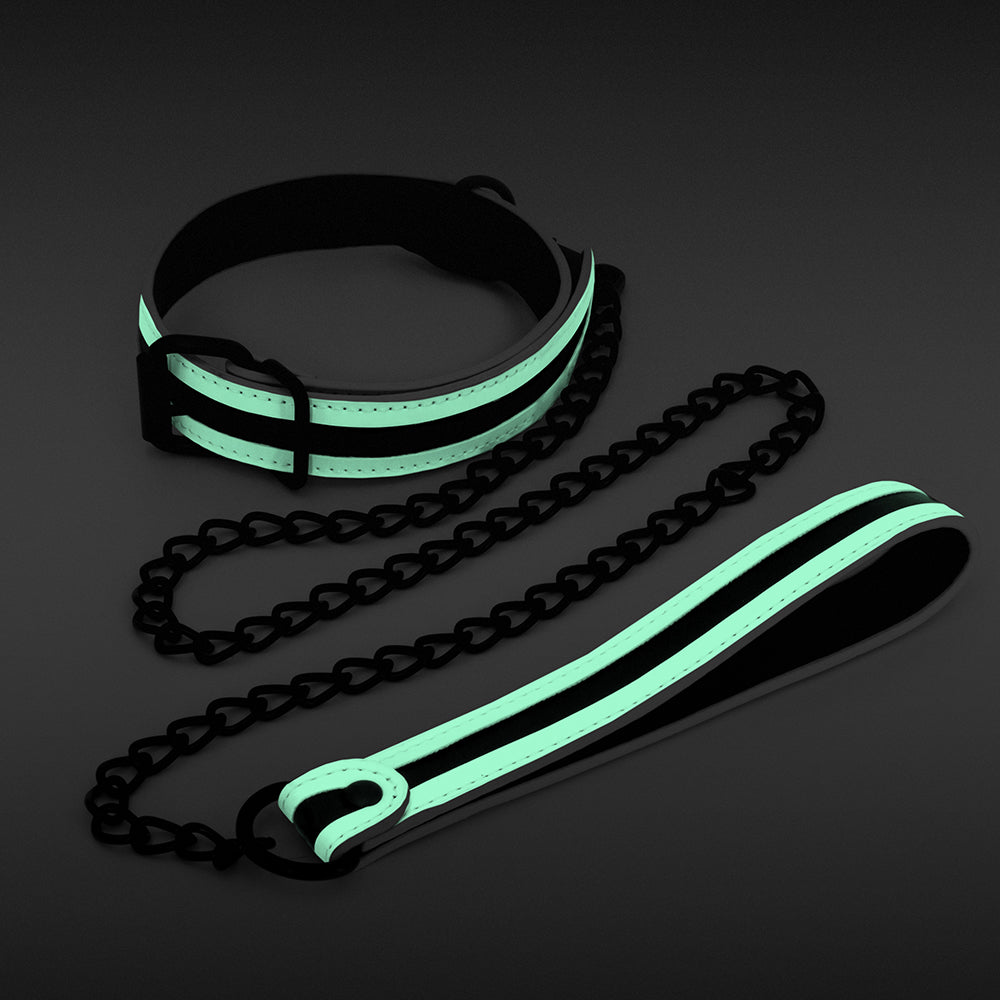 GLO Bondage Collar & Leash Green - Zateo Joy