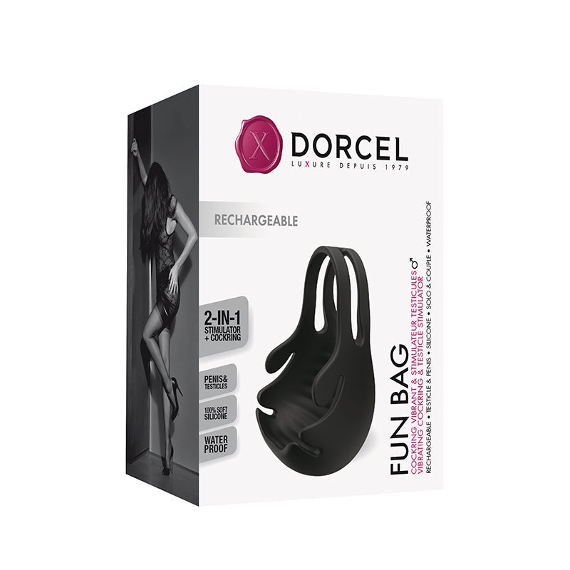 Dorcel Fun Bag Rechargeable Silicone Vibrating Cockring & Testicle Stimulator Black - Zateo Joy