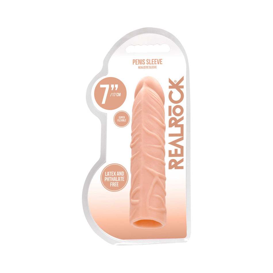 RealRock Realistic Veiny 7 in. Penis Sleeve Extender Beige - Zateo Joy