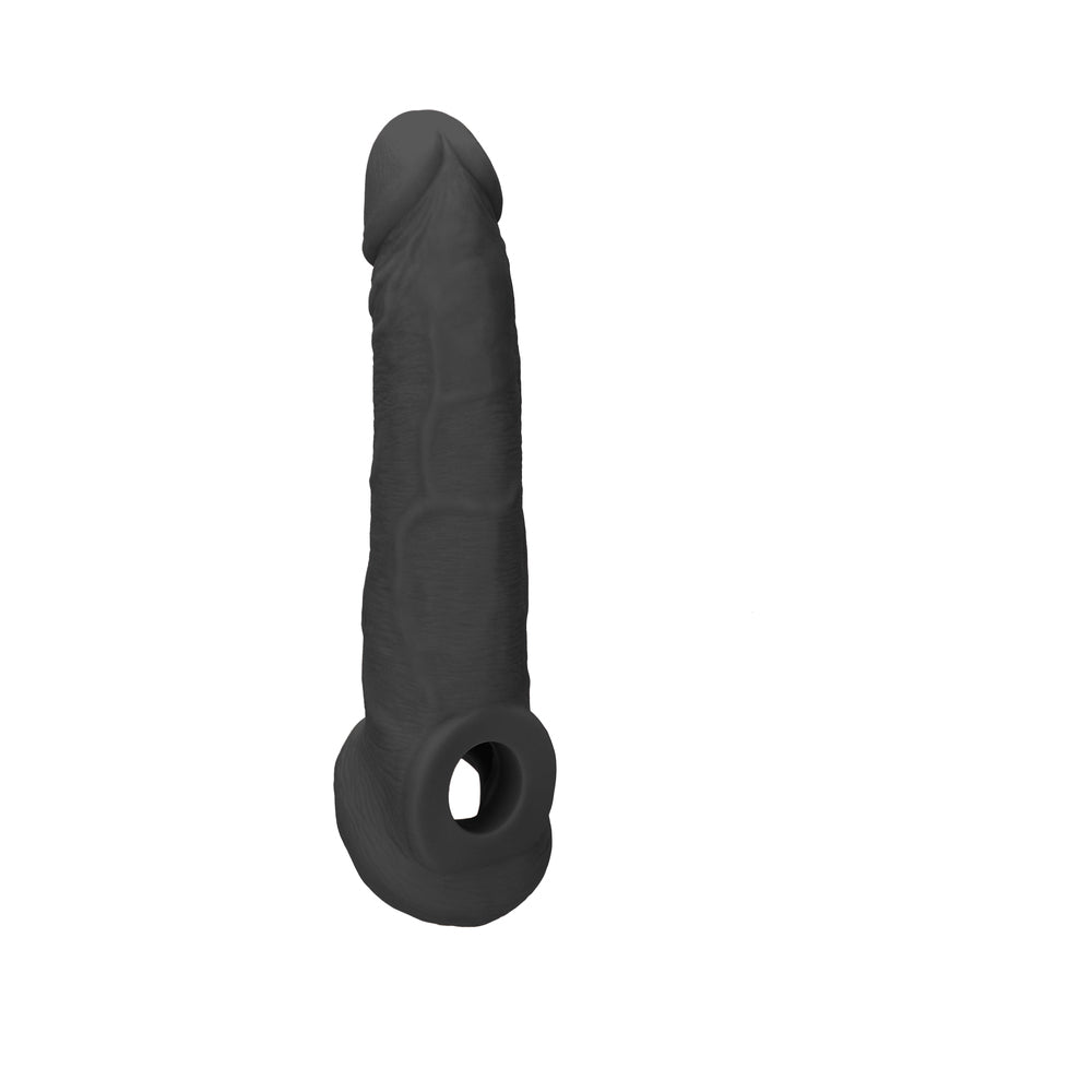 RealRock Realistic 9 in. Penis Sleeve Extender Sling Black - Zateo Joy