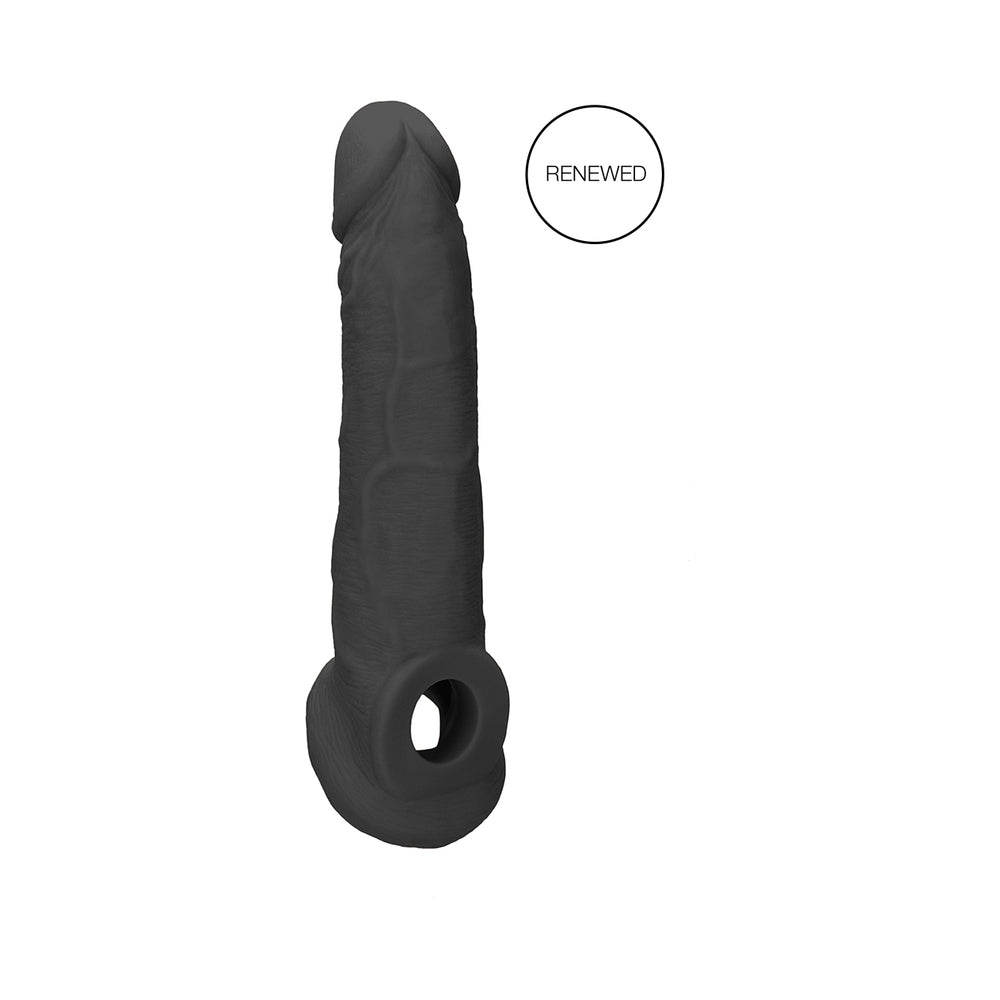 RealRock Realistic 9 in. Penis Sleeve Extender Sling Black - Zateo Joy