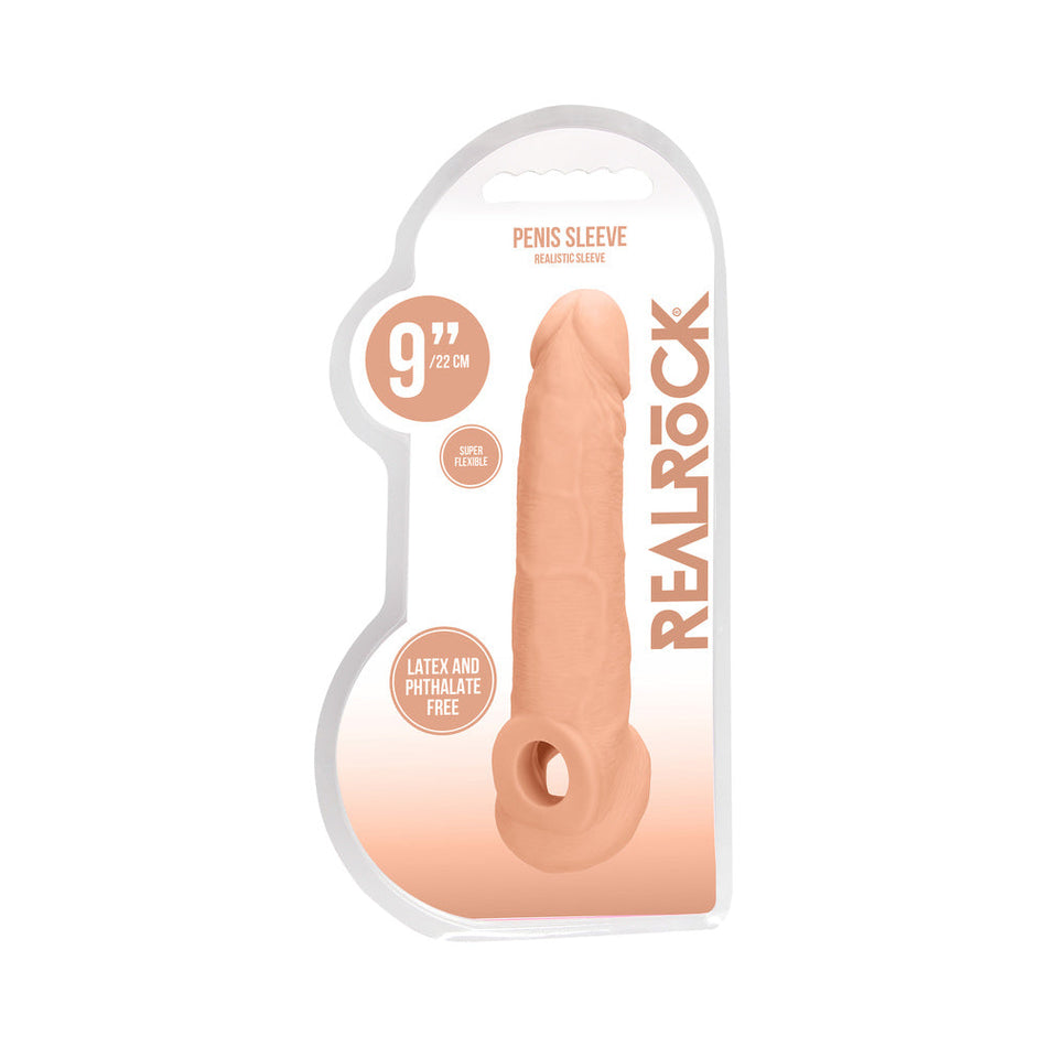 RealRock Realistic 9 in. Penis Sleeve Extender Sling Beige - Zateo Joy