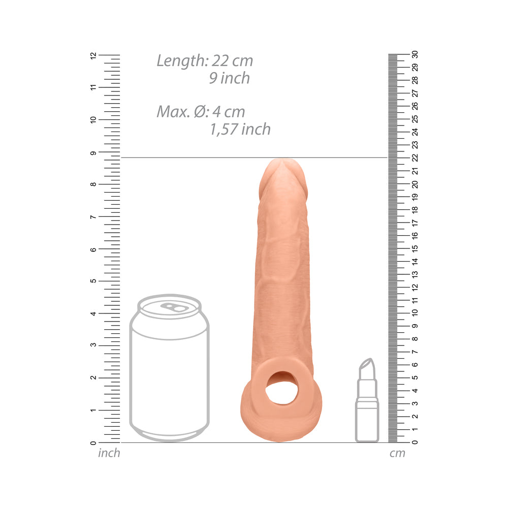 RealRock Realistic 9 in. Penis Sleeve Extender Sling Beige - Zateo Joy