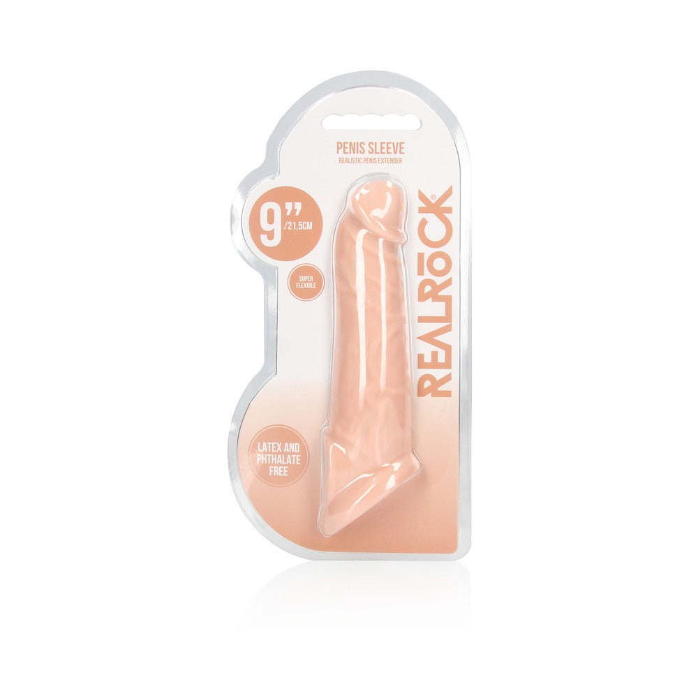 RealRock Realistic 9 in. Penis Sleeve Extender Sling Beige - Zateo Joy