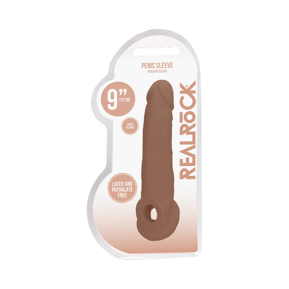 RealRock Realistic 9 in. Penis Sleeve Extender Sling Tan - Zateo Joy