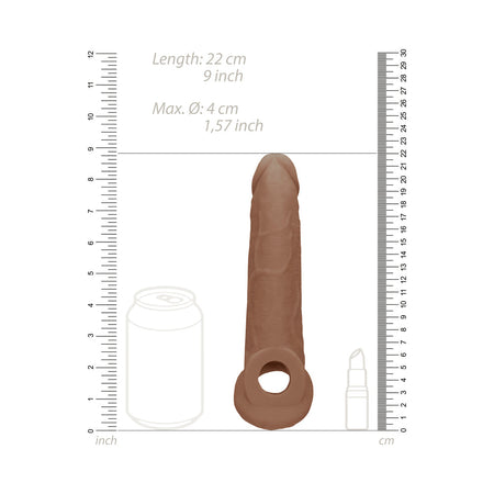 RealRock Realistic 9 in. Penis Sleeve Extender Sling Tan - Zateo Joy