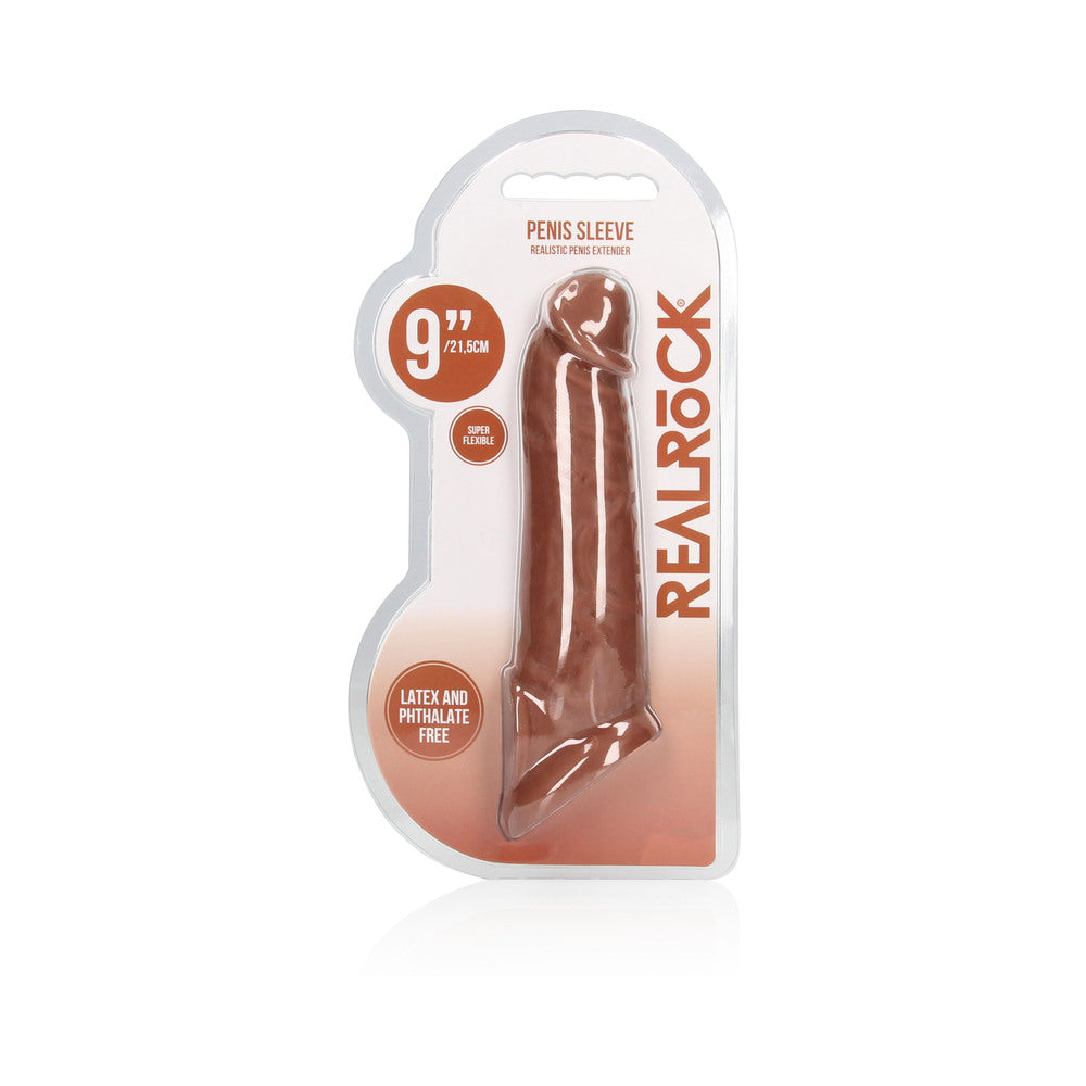 RealRock Realistic 9 in. Penis Sleeve Extender Sling Tan - Zateo Joy