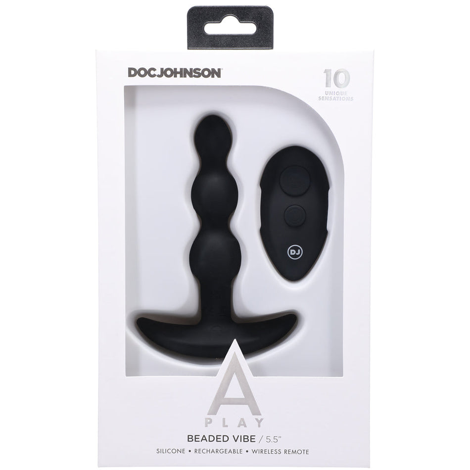A-Play BEADED VIBE Rechargeable Silicone Anal Plug with Remote Black - Zateo Joy