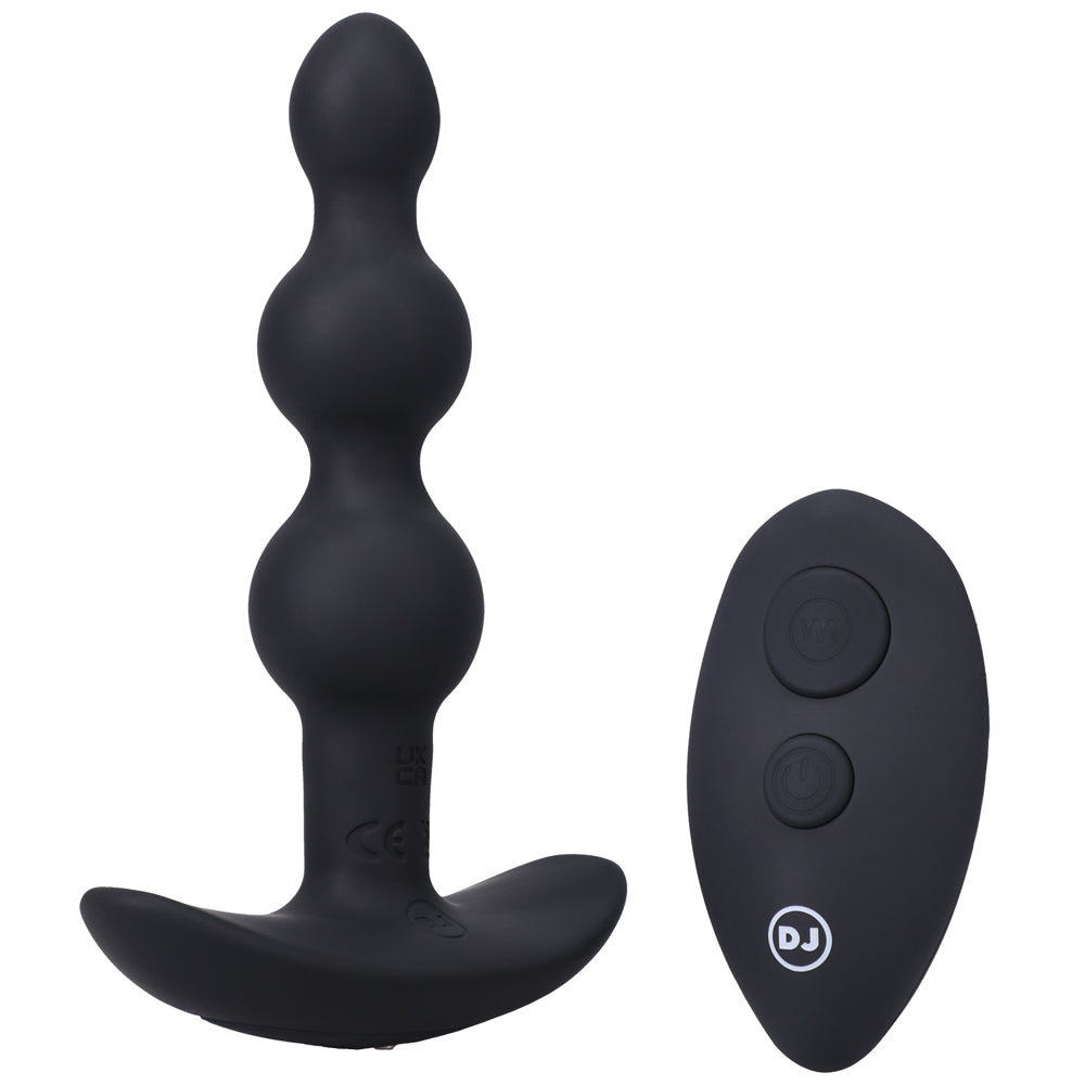 A-Play BEADED VIBE Rechargeable Silicone Anal Plug with Remote Black - Zateo Joy