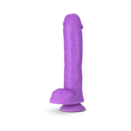 Blush Neo Elite 11 in. Silicone Dual Density Dildo with Balls & Suction Cup Neon Purple - Zateo Joy