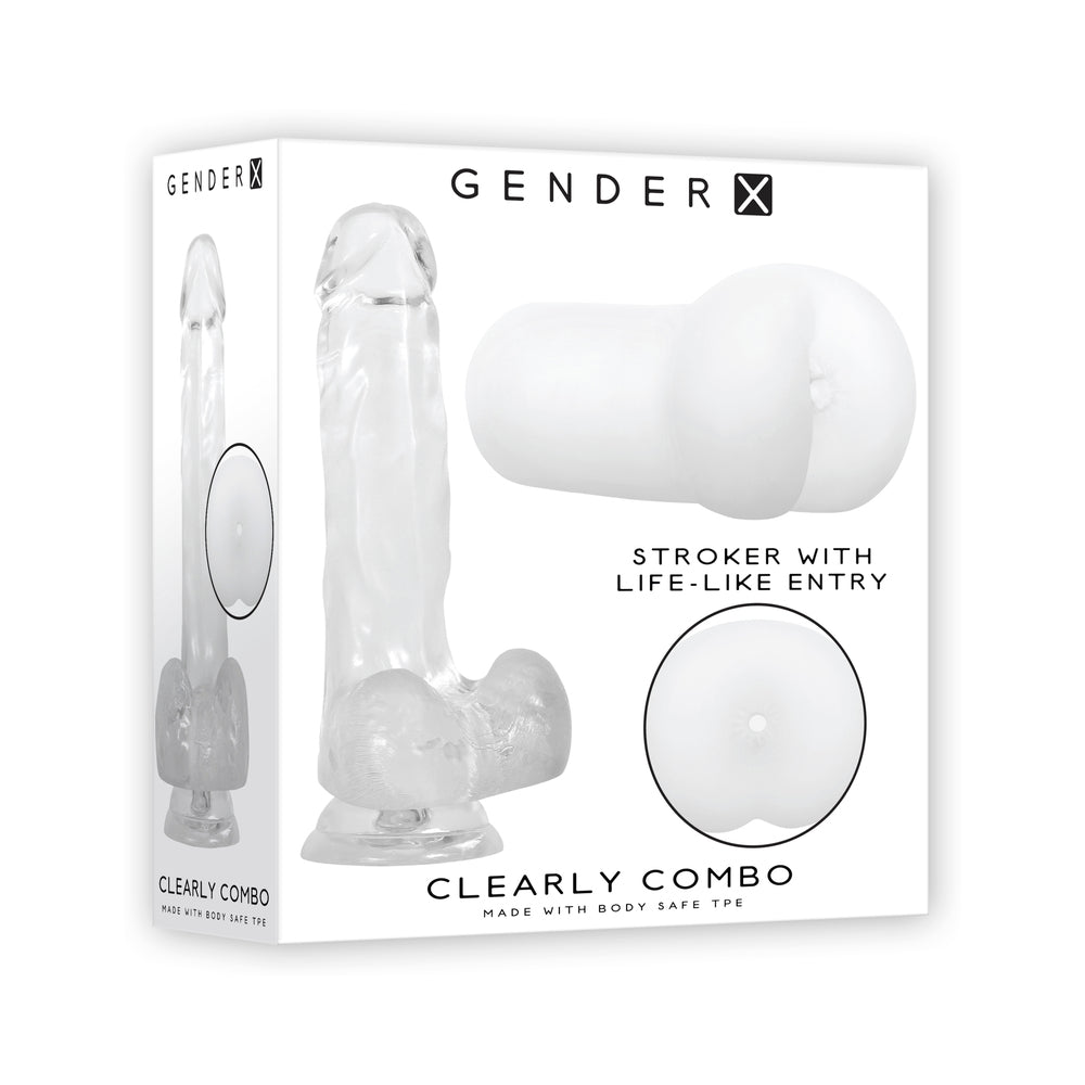 Gender X Clearly Combo 2-Piece 7.25 in. Realistic Dildo and Anal Entry Stroker Set Clear - Zateo Joy