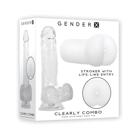 Gender X Clearly Combo 2-Piece 7.25 in. Realistic Dildo and Anal Entry Stroker Set Clear - Zateo Joy