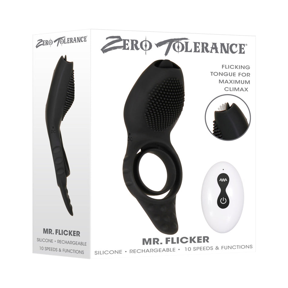 Zero Tolerance Mr. Flicker Remote-Controlled Flicking Tongue Vibrating Cockring Black - Zateo Joy