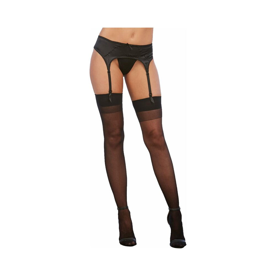 Dreamgirl Sheer Thigh-High Stockings With Plain Top and Back Seam Black OS - Zateo Joy