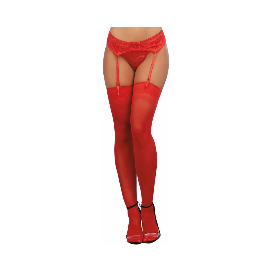 Dreamgirl Sheer Thigh-High Stockings With Plain Top and Back Seam Red OS - Zateo Joy