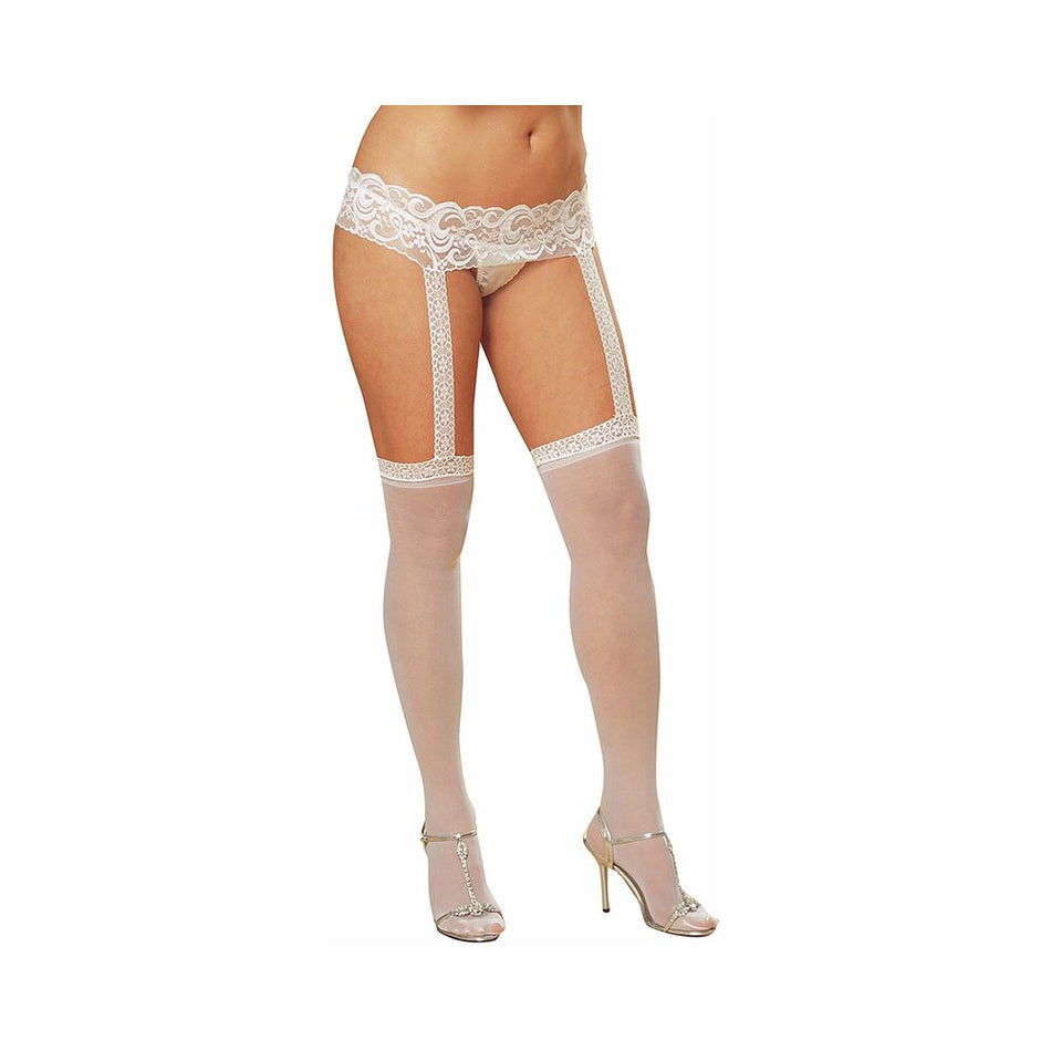 Dreamgirl Stretch Lace Suspender Garter Belt Pantyhose White Queen - Zateo Joy