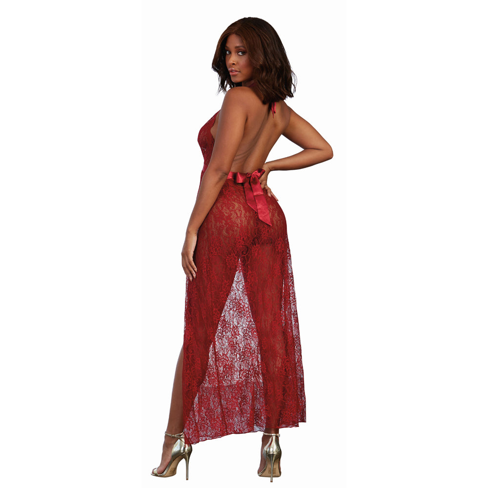 Dreamgirl Lace Gown & G-String Garnet Medium Hanging - Zateo Joy