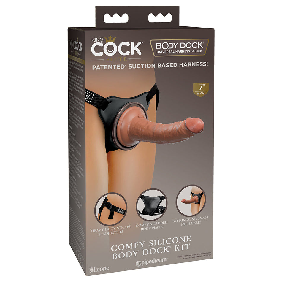 Pipedream King Cock Elite Comfy Silicone Body Dock Kit With Dildo Tan/Black - Zateo Joy