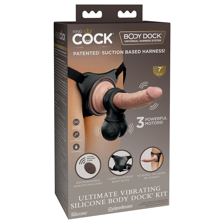 King Cock Elite Ultimate Vibrating Silicone Body Dock Kit - Zateo Joy
