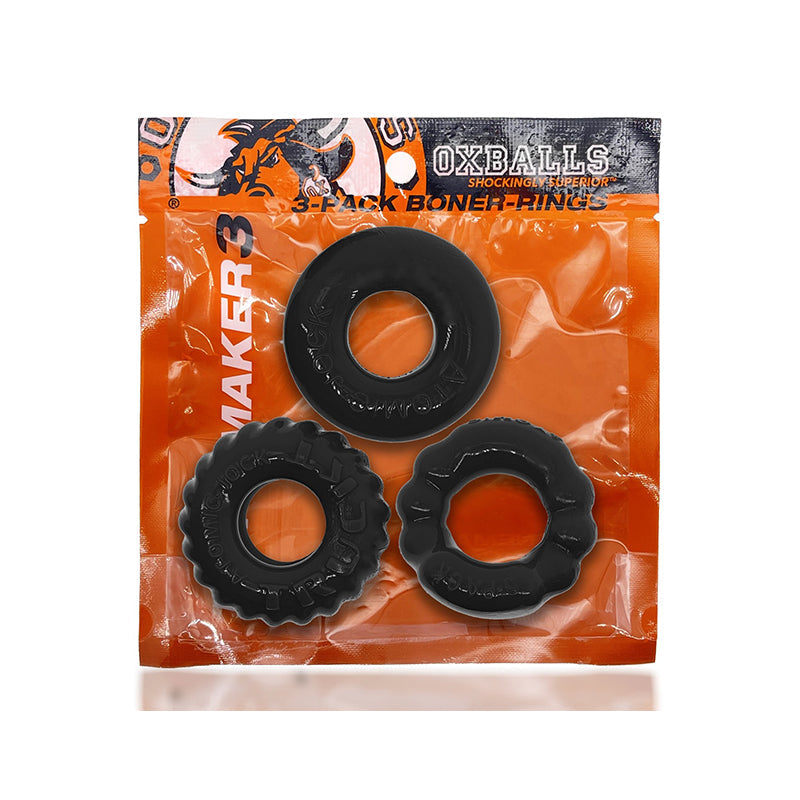 OxBalls Bonemaker 3-Pack Boner Cockring Kit FLEXtpr Black - Zateo Joy