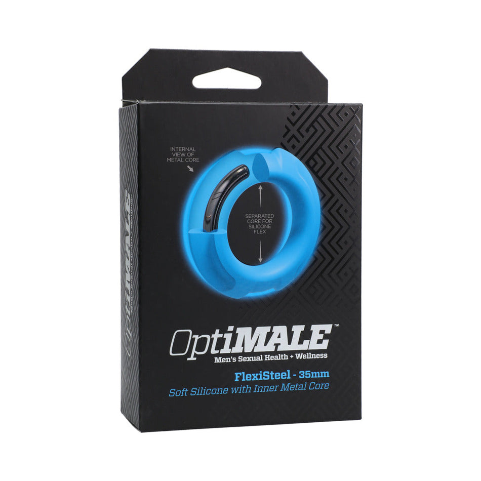 OptiMALE FlexiSteel Silicone, Metal Core Cock Ring 35 mm Blue - Zateo Joy