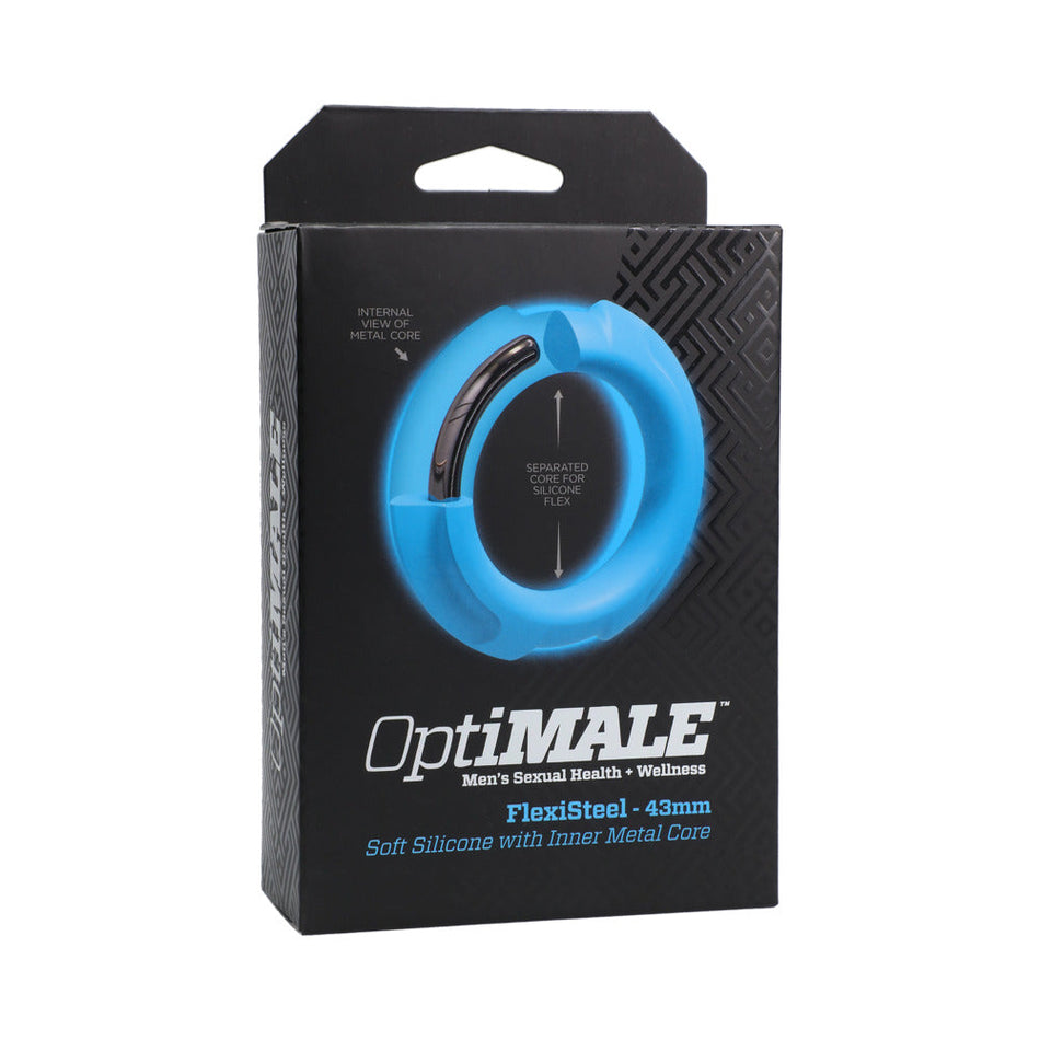 OptiMALE FlexiSteel Silicone, Metal Core Cock Ring 43 mm Blue - Zateo Joy
