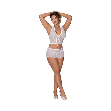 Magic Silk Modern Romance Halter & Tap Panty White L/XL - Zateo Joy