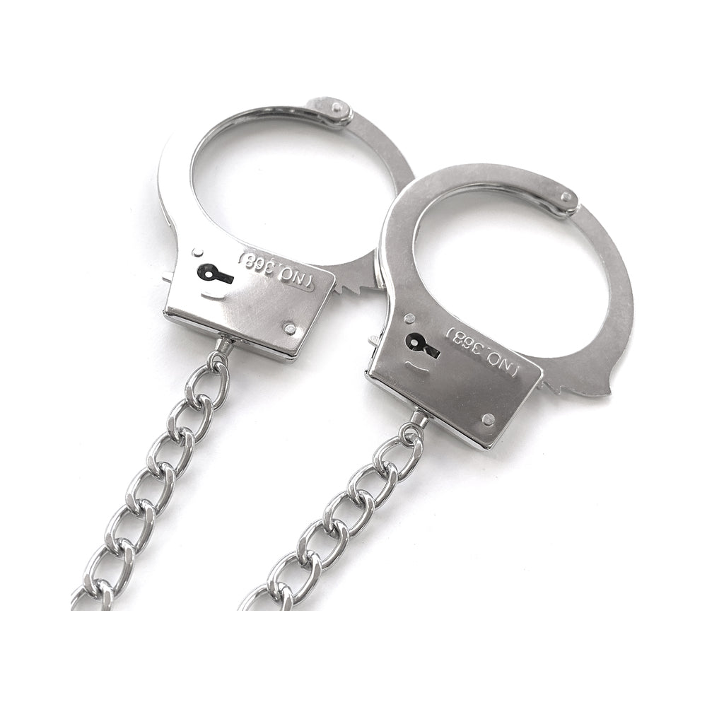 Nixie Metal Butt Plug & Handcuffs Set Silver - Zateo Joy